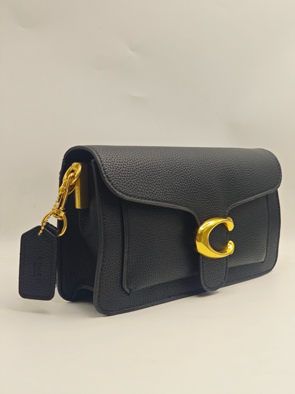 Coach Black Pebbled Leather Shoulder Bag with Gold 'C' Accent
